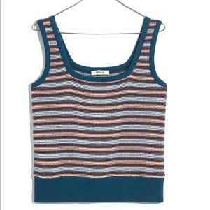 Textural sweater-y knit square-neck tank in retro stripes.